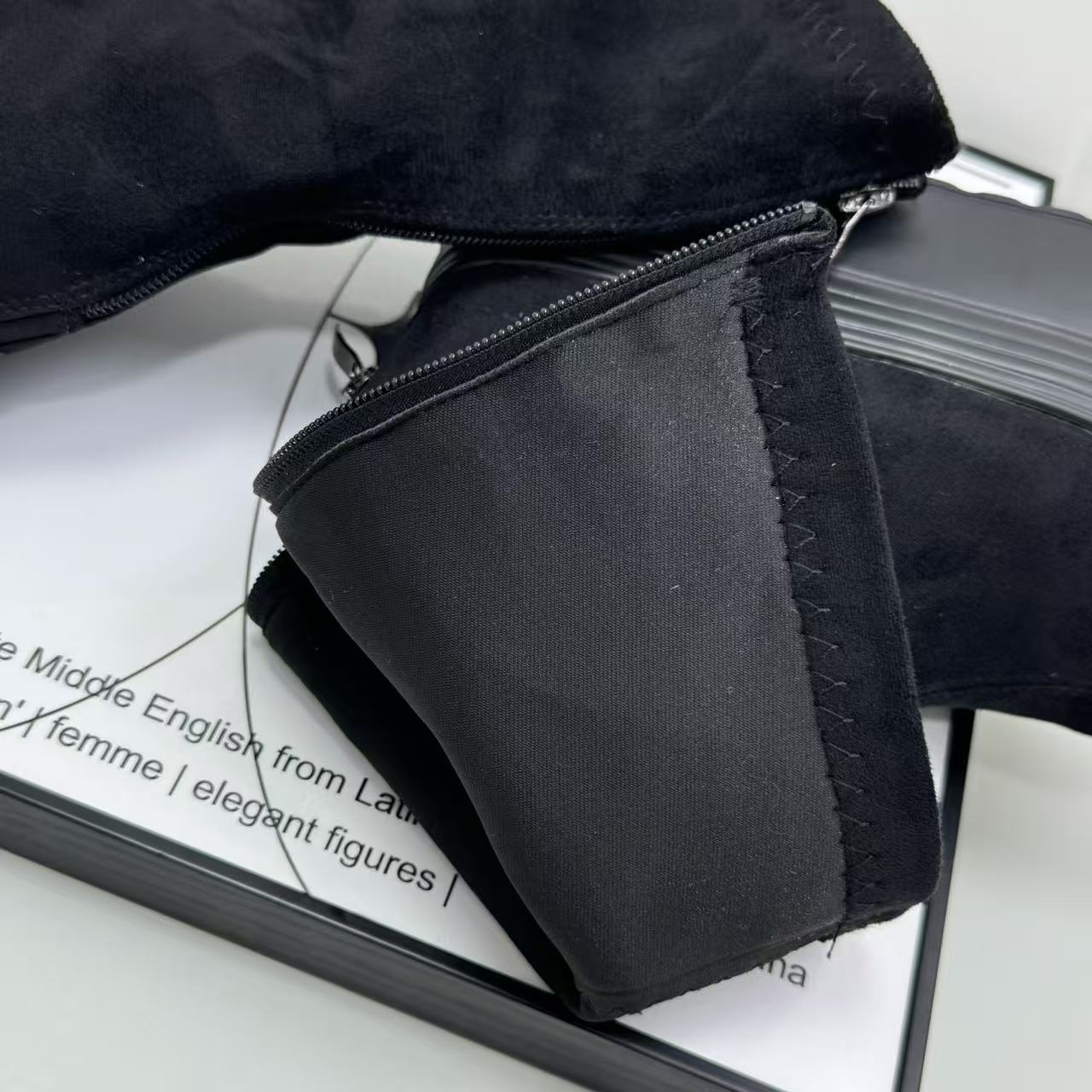 Thick-soled elastic black slim short boots