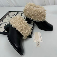 Round-toe thick-soled fuzzy shoes