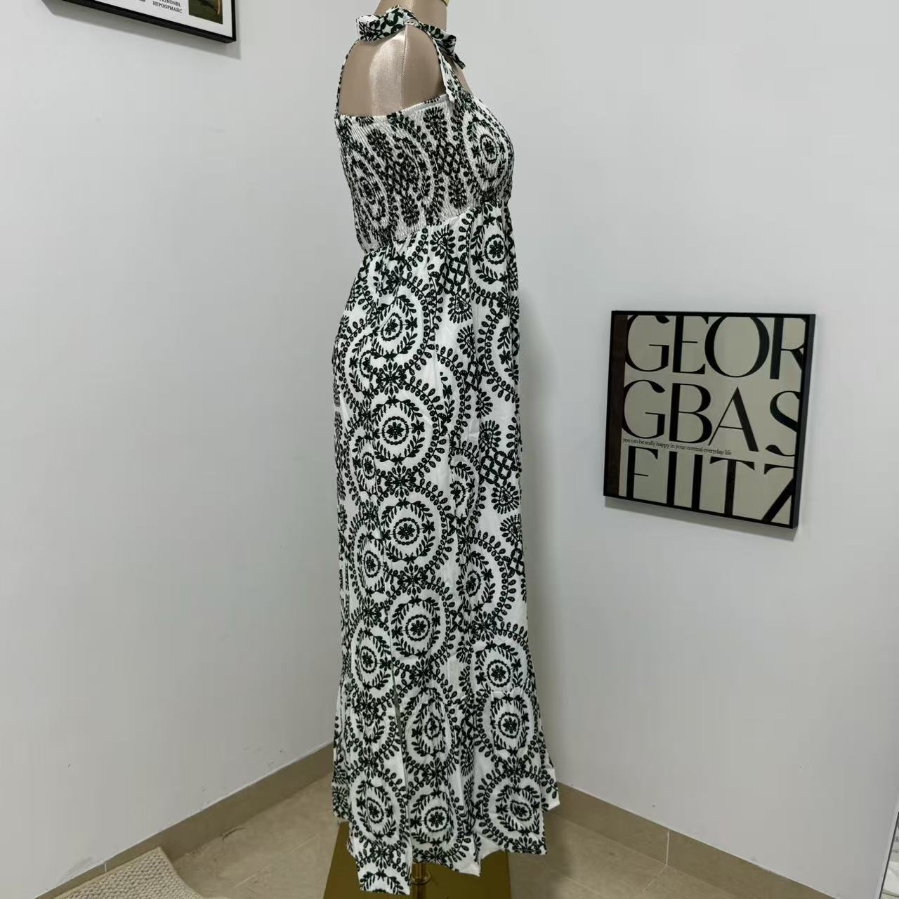 Printed Sleeveless Strappy Dress with Slit