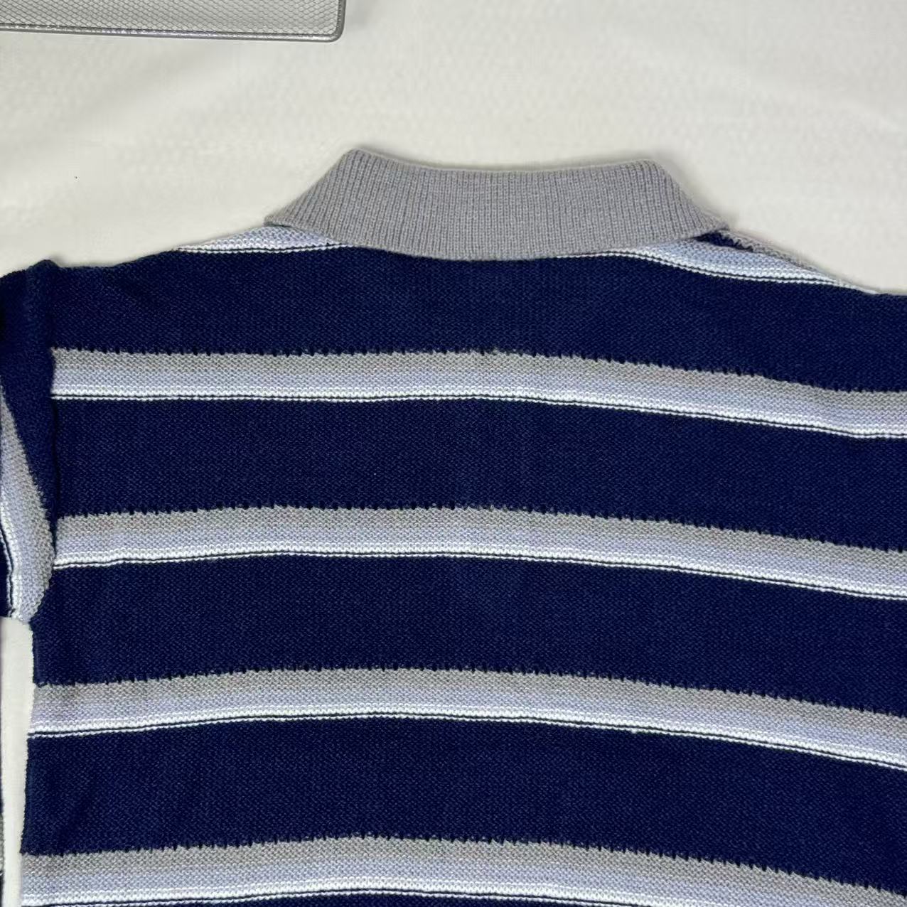 Striped polo-neck relaxed style knit top