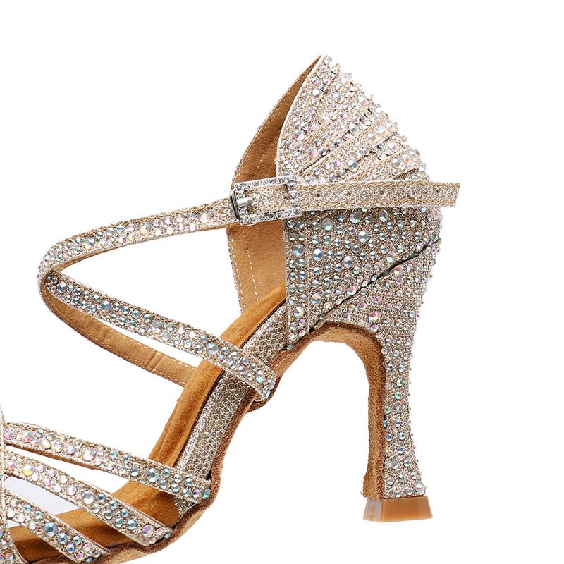 Women's Gray Rhinestone Sparkling Glitter Customized Heel Dance Shoes