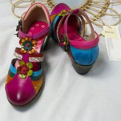 Floral color-block wedge heels