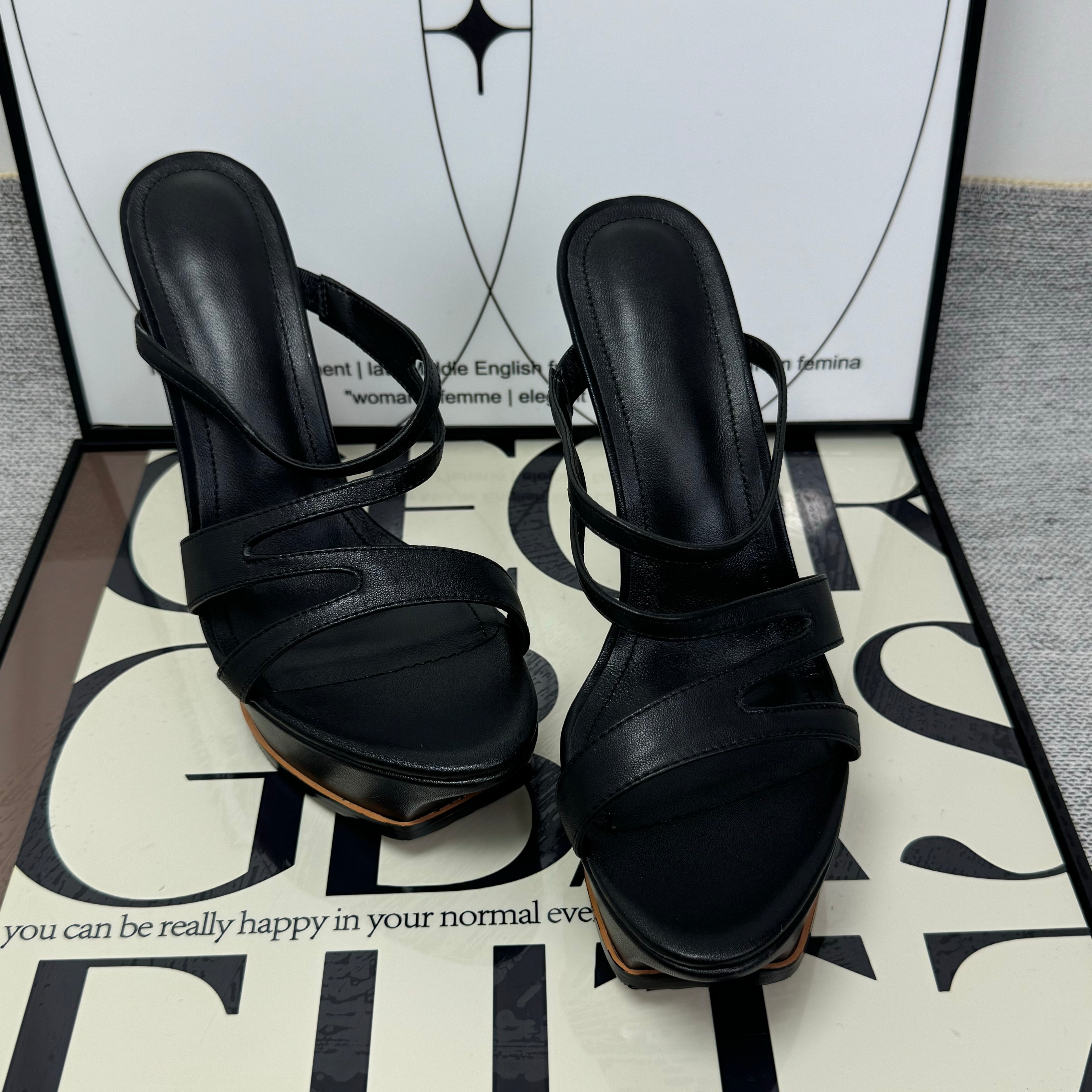 Waterproof platform leather high-heeled shoes