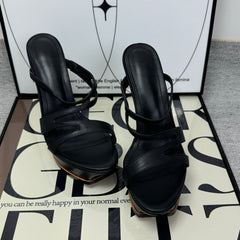Waterproof platform leather high-heeled shoes