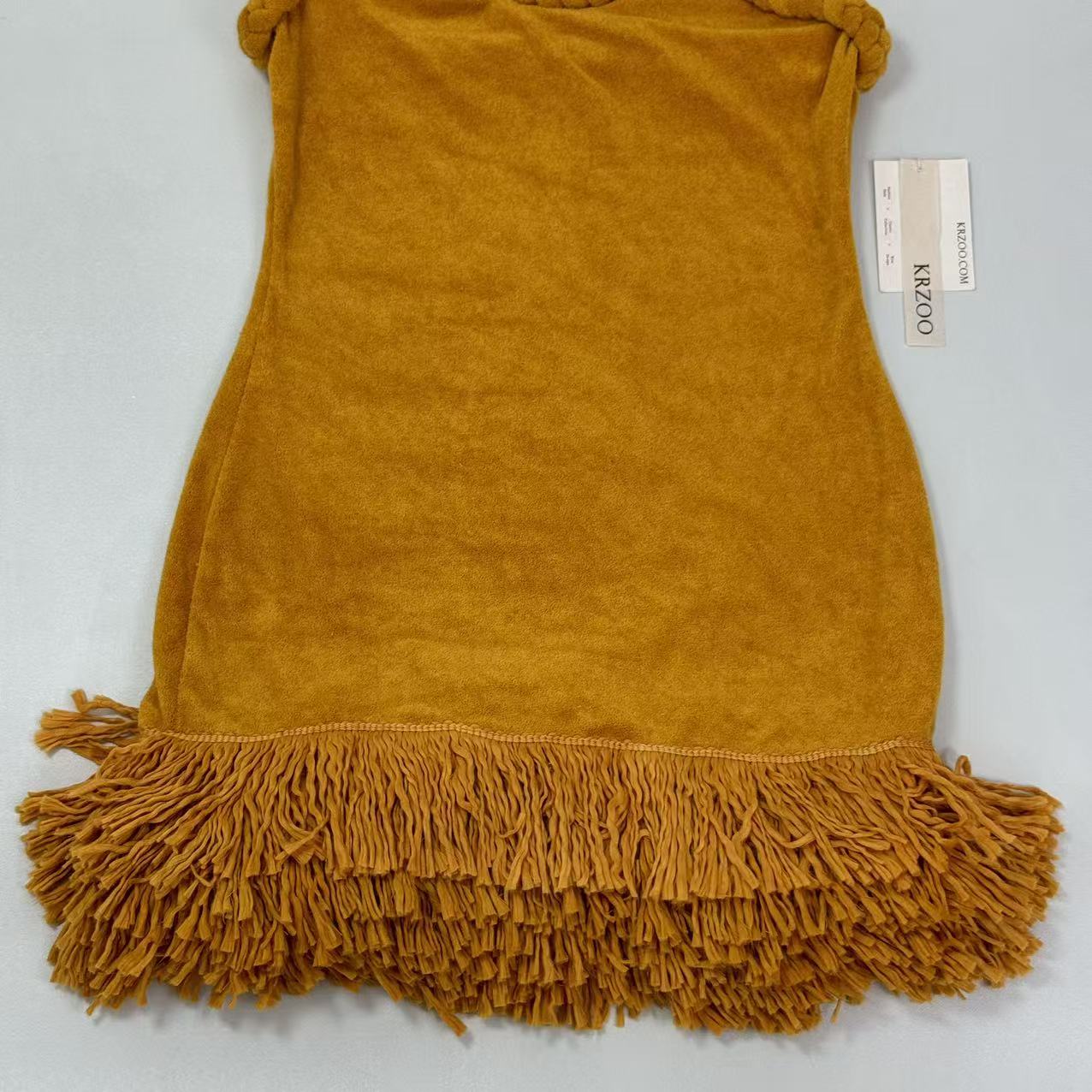 Woven twisted rope shoulder strap fringed dress