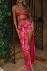 Halter Neck Cutout Tie Up High Slit Backless Maxi Dresses Red