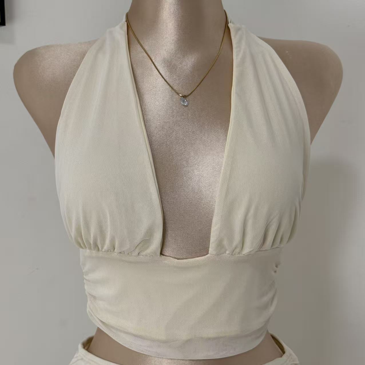 V-Neck Mesh Two-Piece Set