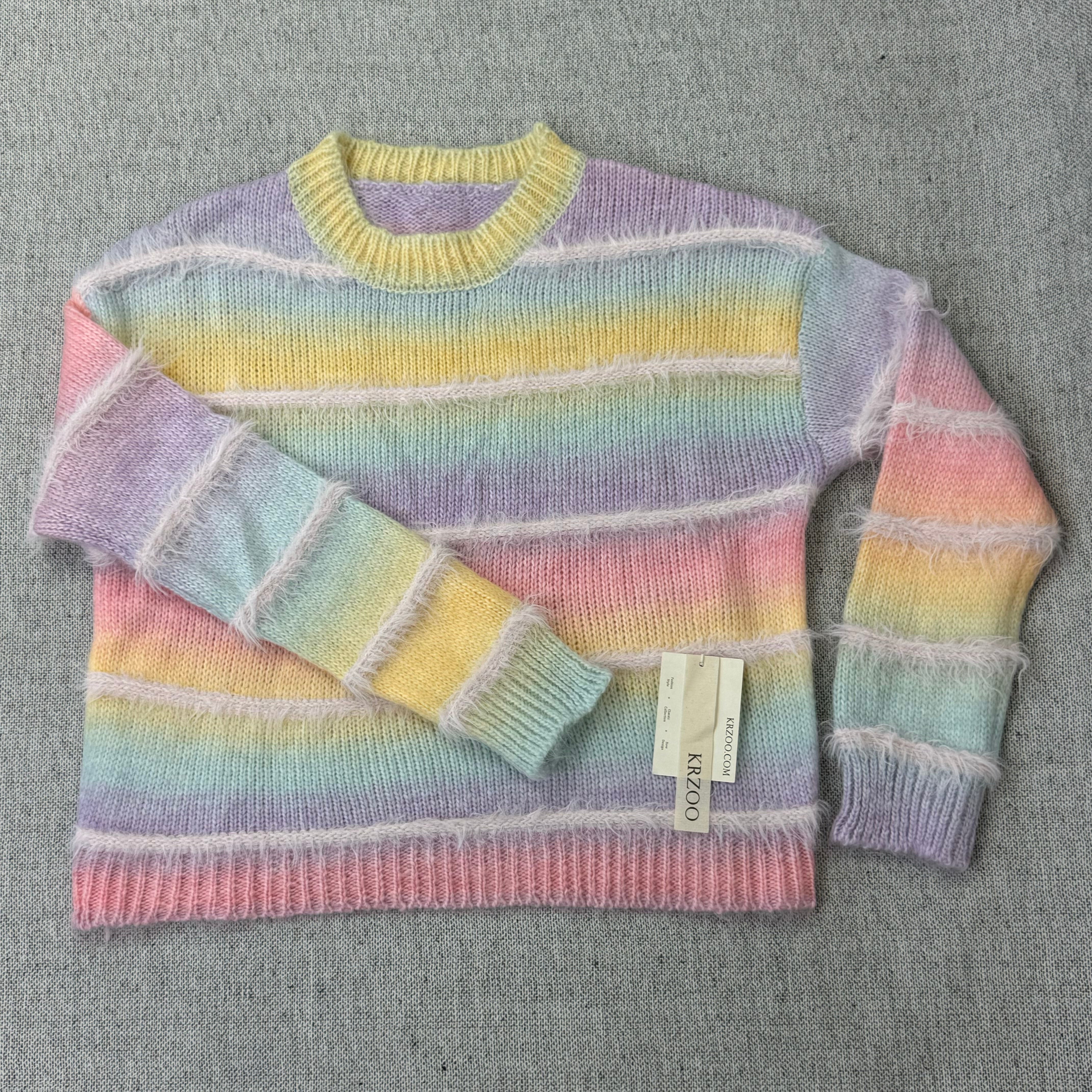 Gradient-colored striped pullover sweater