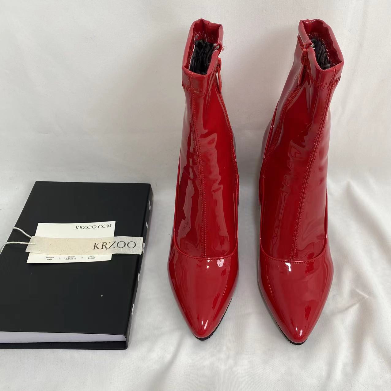 Patent Leather Pointed-Toe Ankle Boots