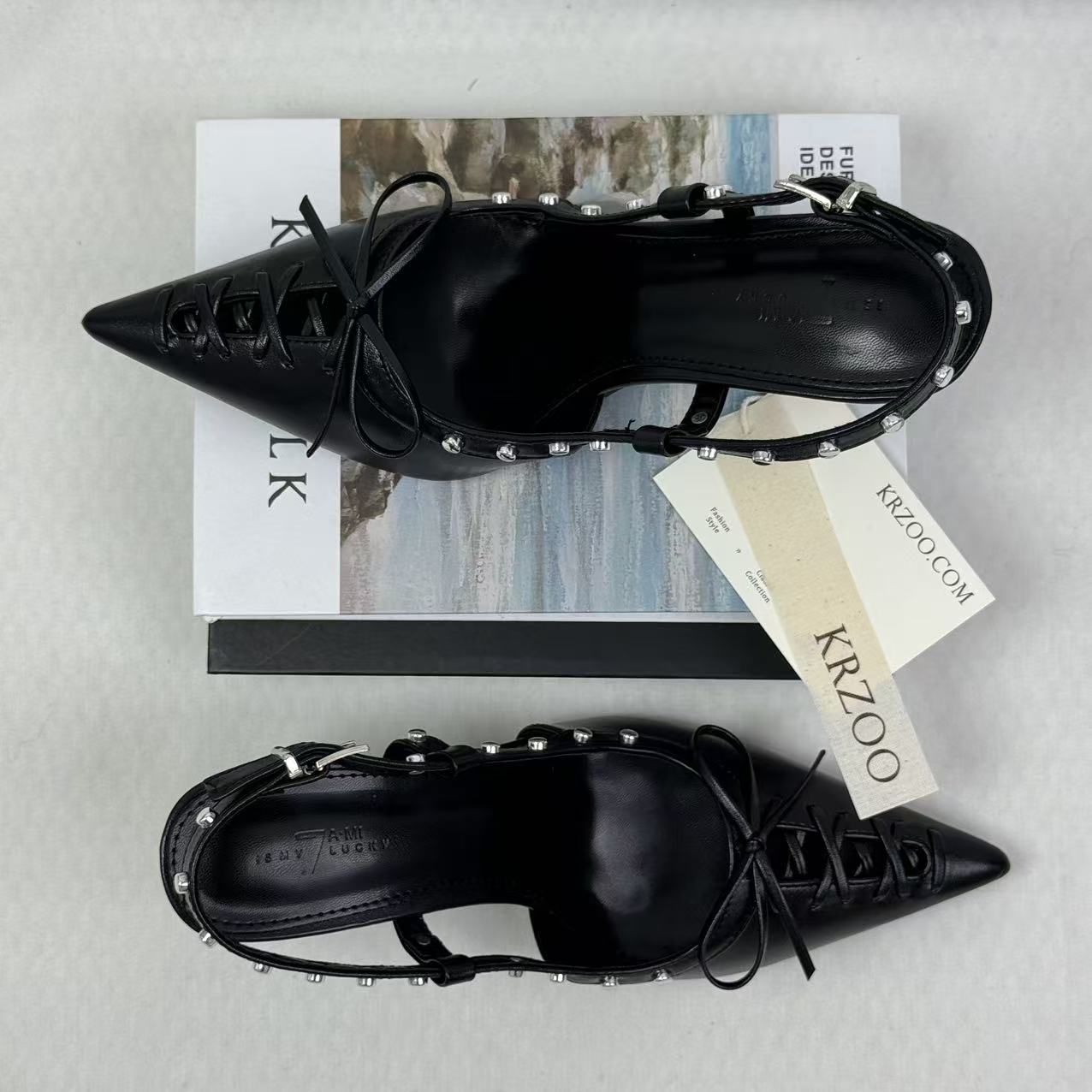 Open-toe lace-up high-heeled shoes
