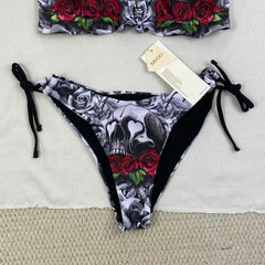 Printed strapless backless one-piece swimming suit