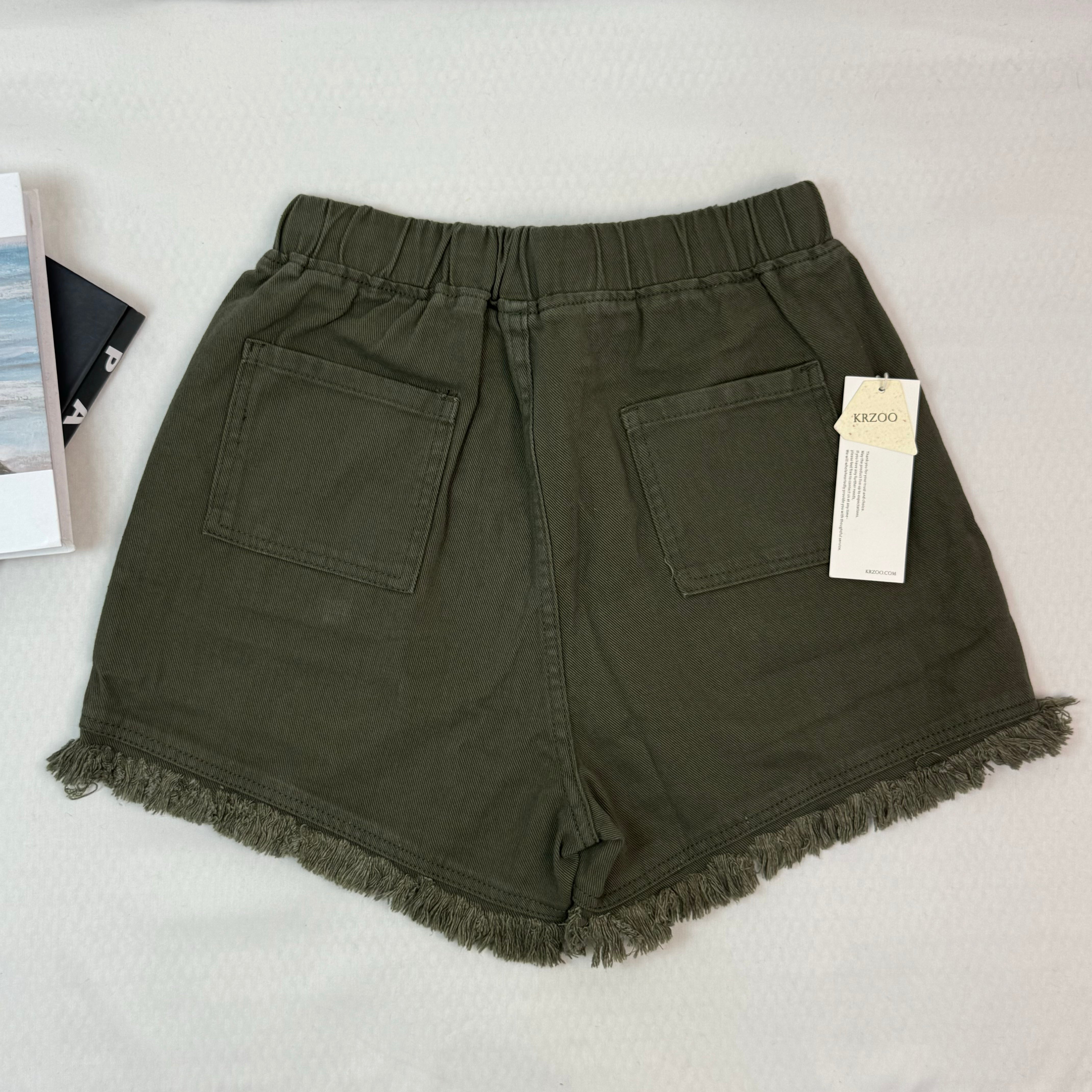 Stretch waistband drawstring denim shorts