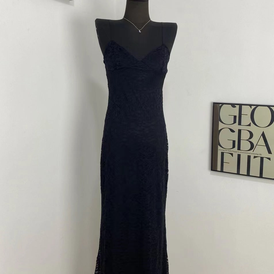 Black V-neck Lace Dress