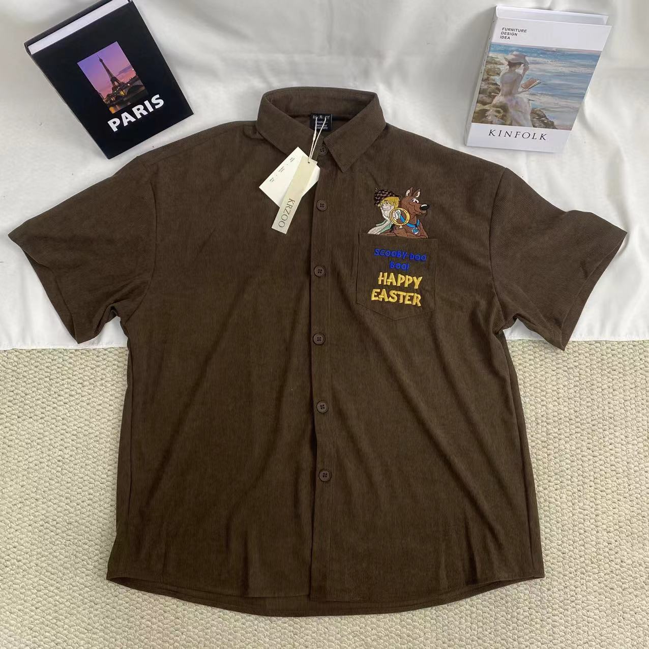 Letter Embroidered Corduroy Shirt