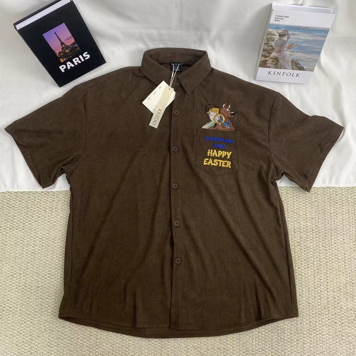 Letter Embroidered Corduroy Shirt