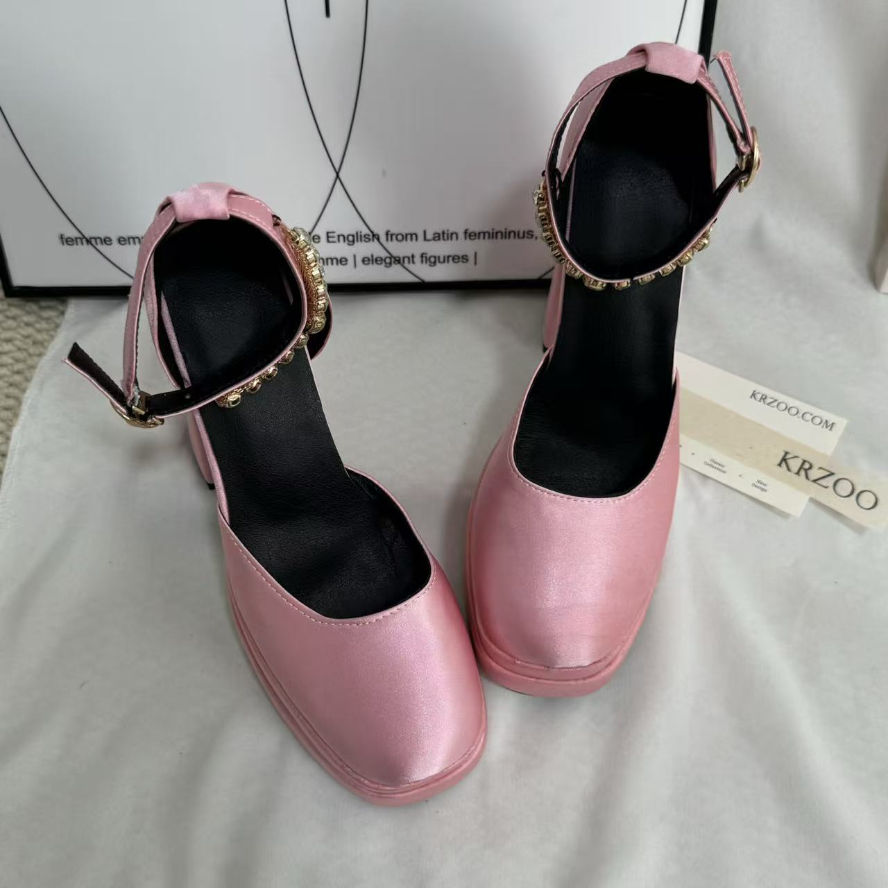 Silk satin square-toe platform heels