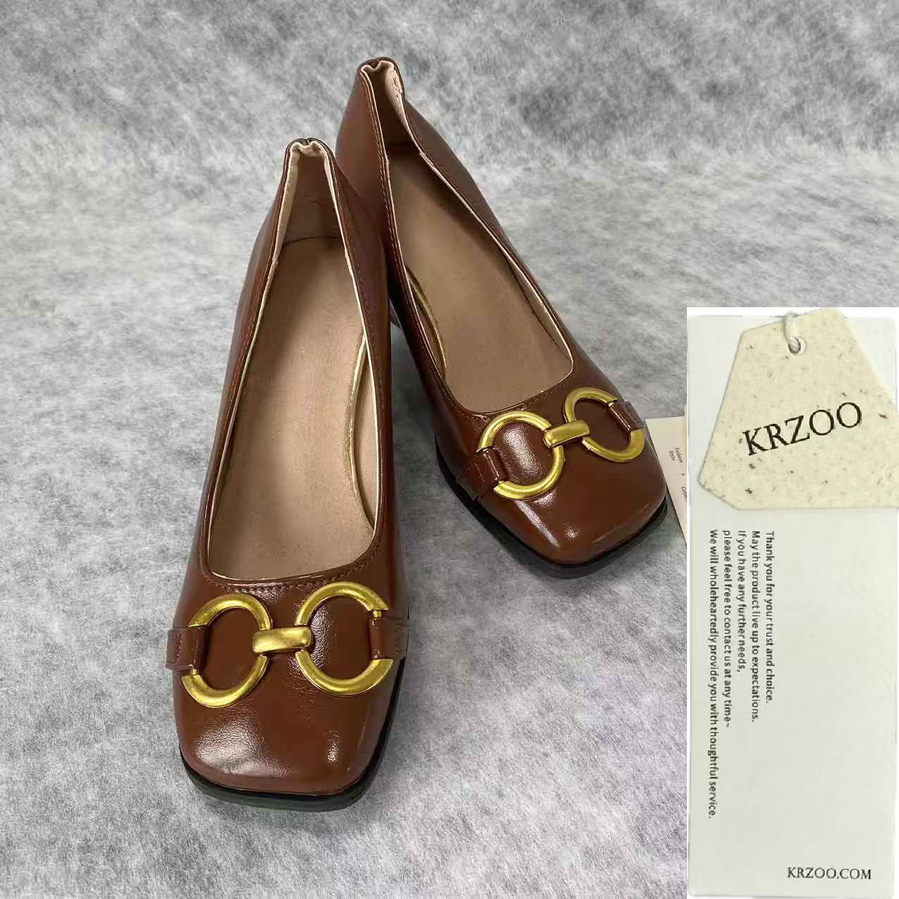 Metal buckle square-toe high-heeled shoes
