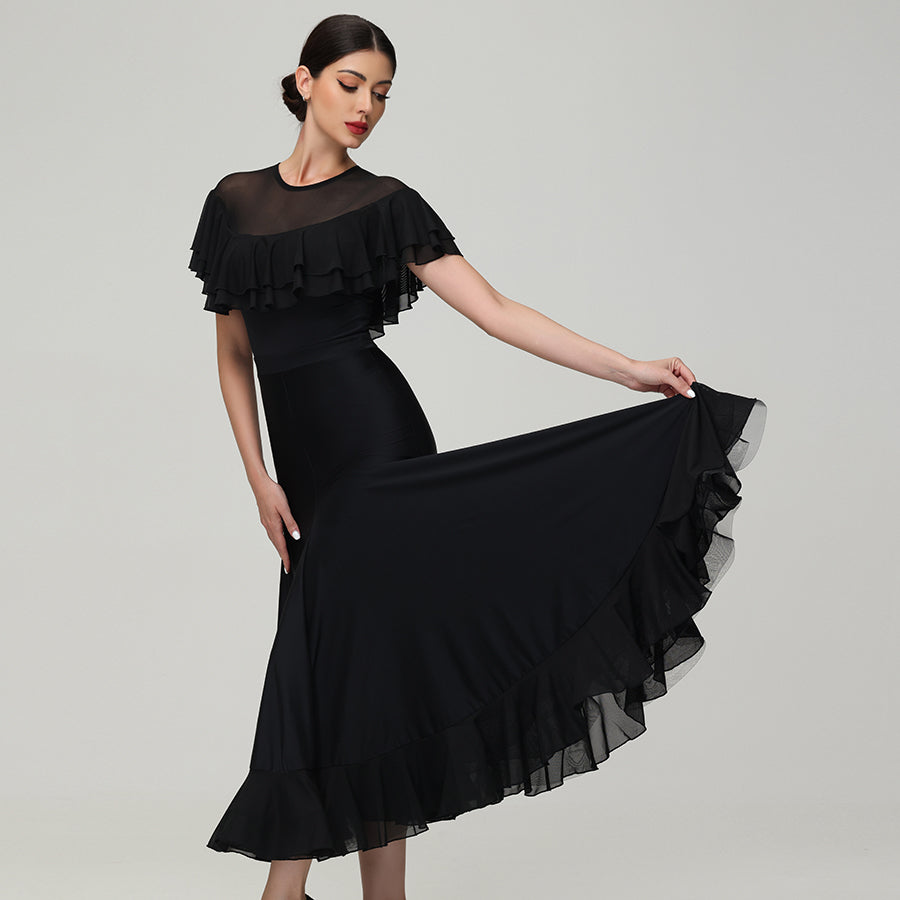 Customisable-Women's Round Neck WaltModern Ballroom Dance Dress Competition Dresses