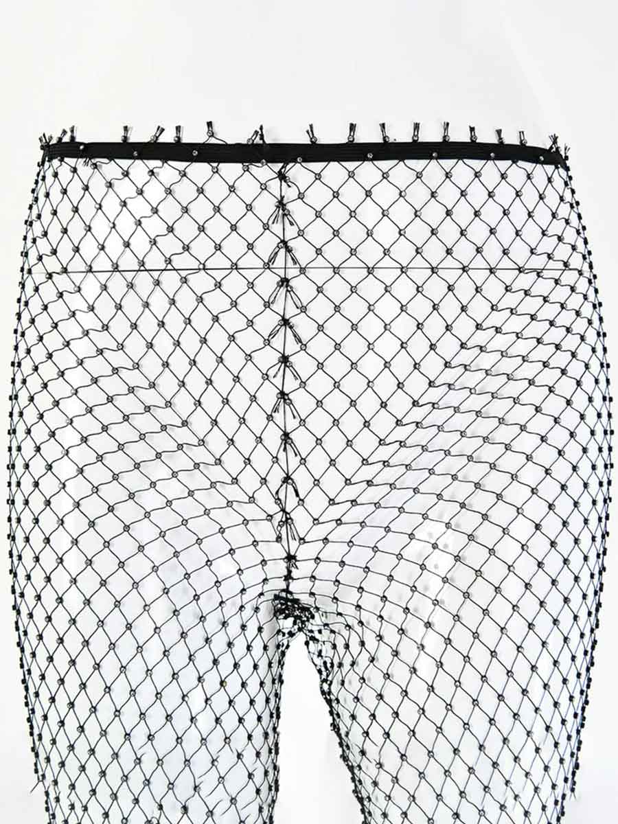 Fishnet Hollow Pantsâ€?Sheer Rhinestone Pants