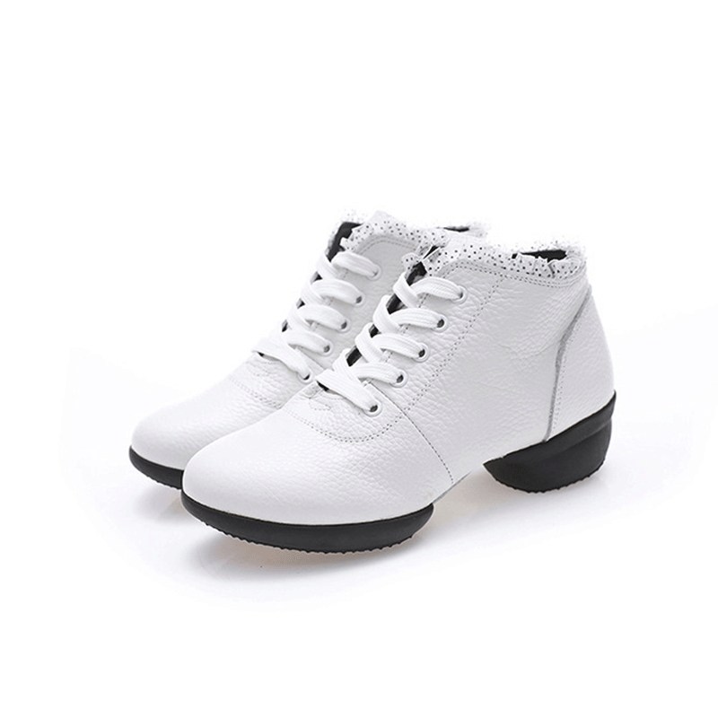 Women's Leather Lace-up 4cm Heel Dance Sneakers Practice Dance Shoes JazDance