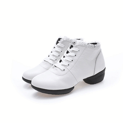 Women's Leather Lace-up 4cm Heel Dance Sneakers Practice Dance Shoes JazDance