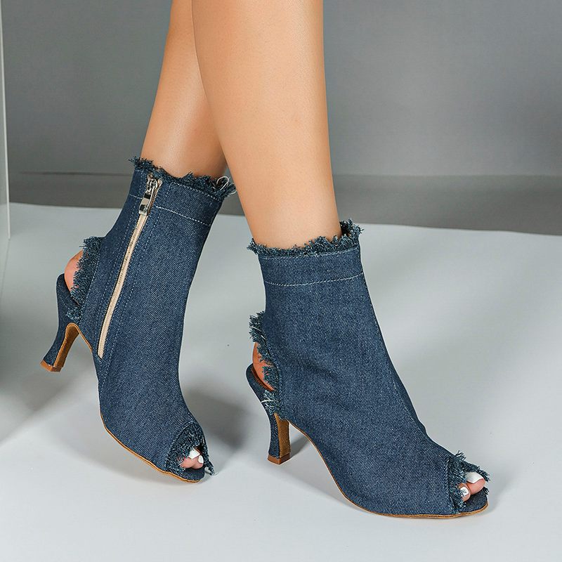 Women's Blue Denim Customized Heel Dance Boots Salsa JazDance Shoes