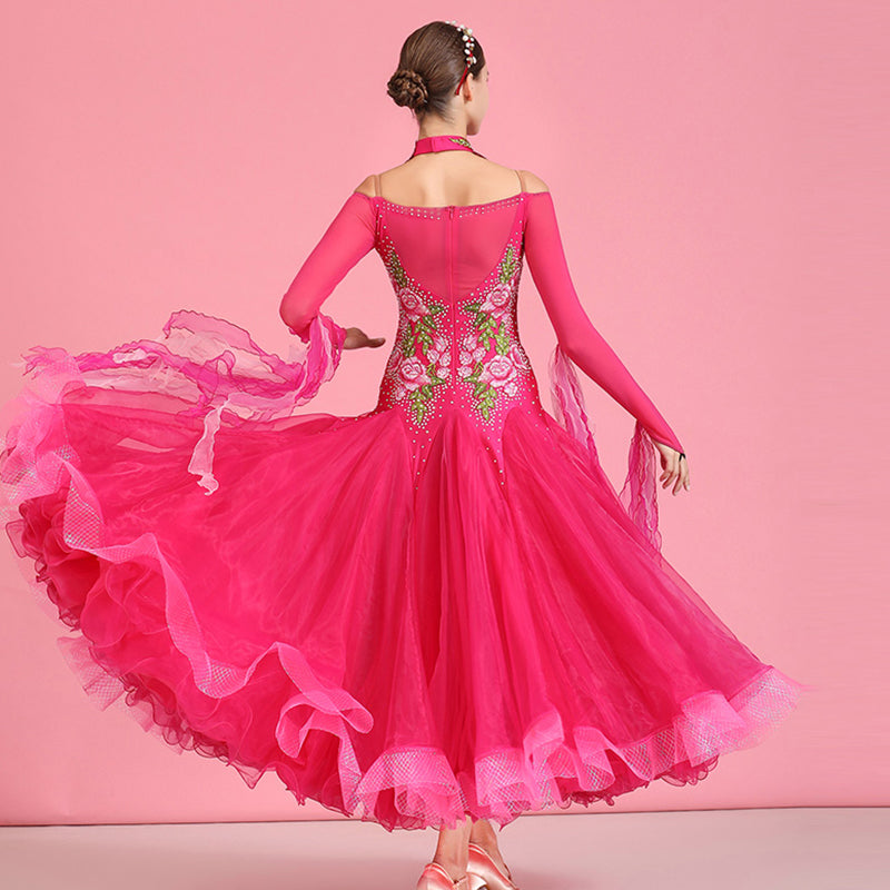 Women's Lace Diamond WaltBallroom Dance Competition Modern Dance Large Swing Dress