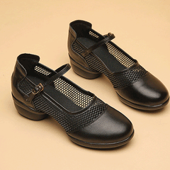 Women's Leather Mesh Lace-up 4cm Heel Dance Sneakers Practice Dance Shoes JazDance