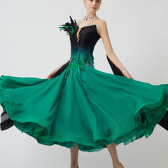YUN Customisable-Women's Long Sleeve V Neck DiamonWaltModern Ballroom Dance Dress Competition Dresses