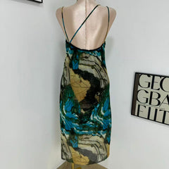 Printed silk net halter top dress