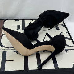 Velvet-patterned bow-top shoes