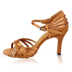 Women's Rhinestone Satin Customized Heel Latin Dance Shoes Ballroom Dance Shoes