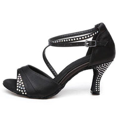 Women's Satin Customized Heel Latin Shoes Ballroom Dance Shoes