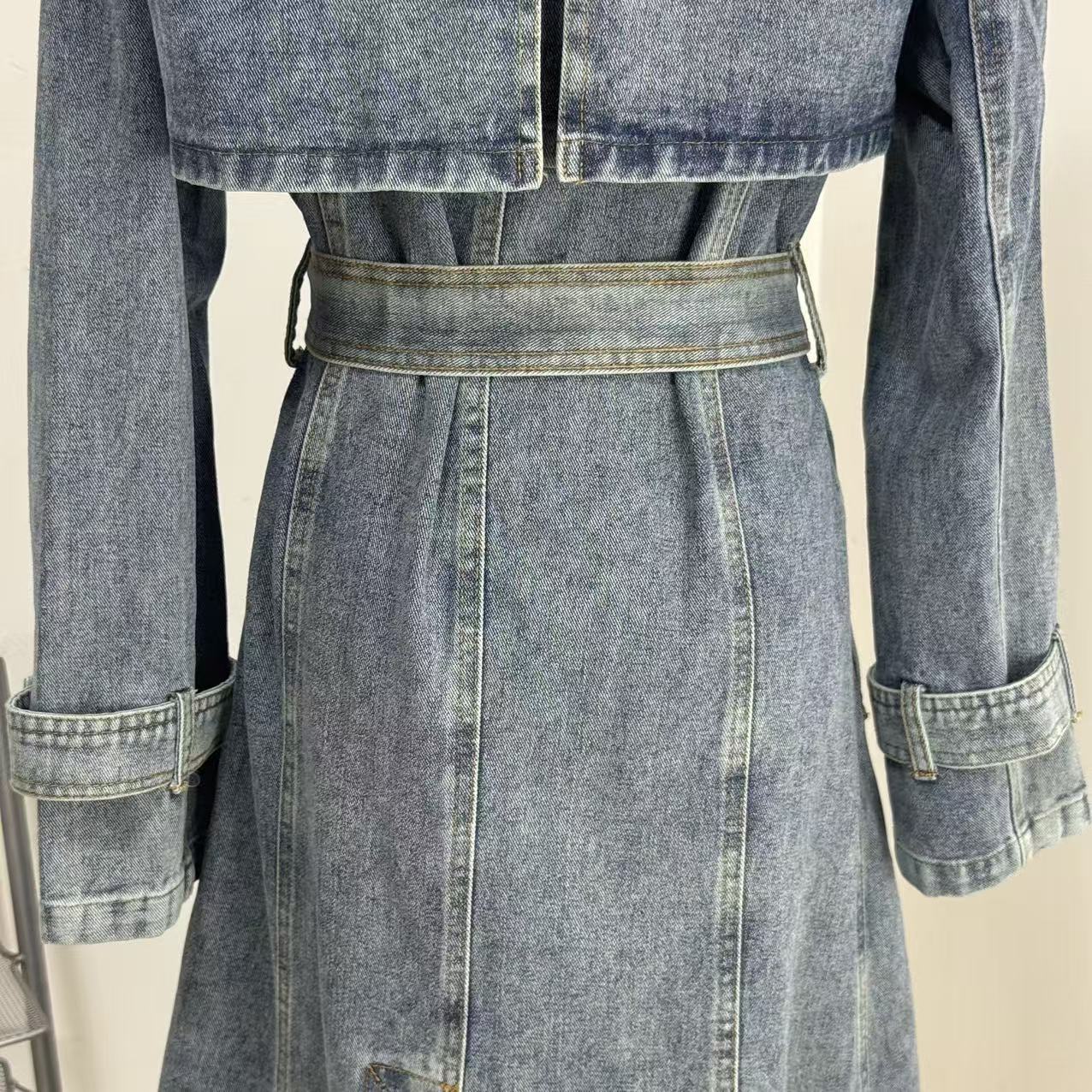 Unique Retro Denim Trench Coat