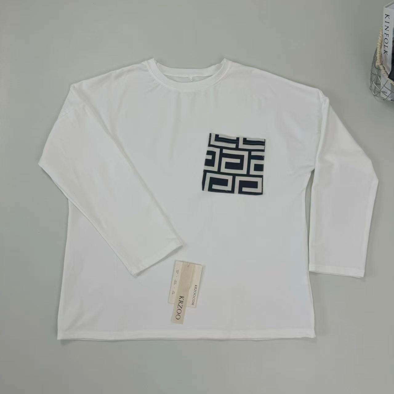 Printed long-sleeved large-sized loose-fitting top