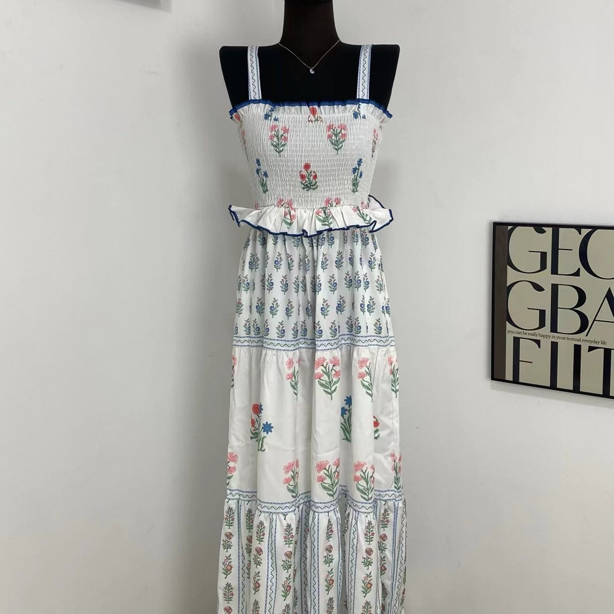 Floral Print Sundress With Wavy Edges