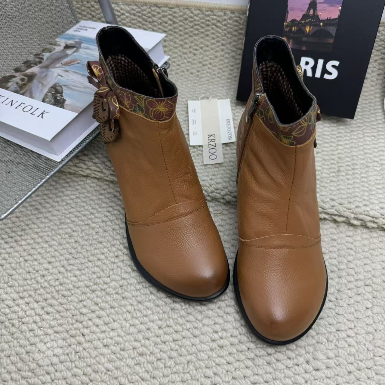 Lace-up patchwork ankle boots