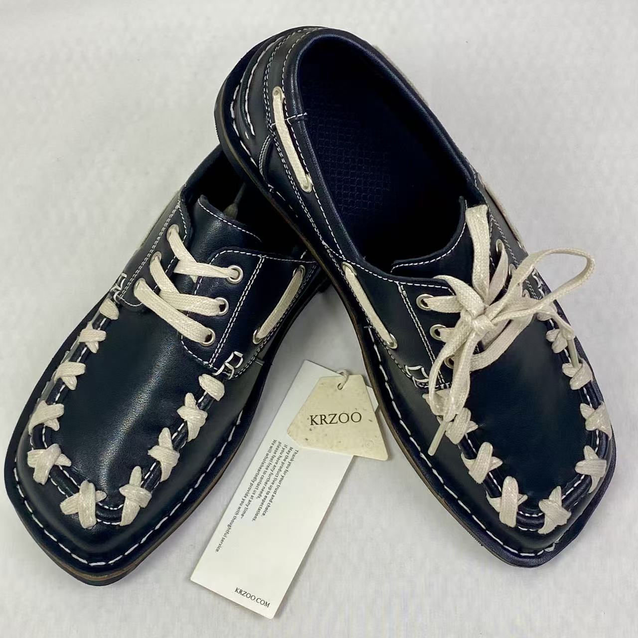 Retro woven design British style square-toe shoes