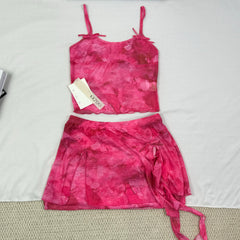 Printed halter-top slit mid-length skirt set