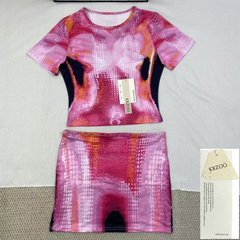 Printed short T-shirt and fitted short skirt set
