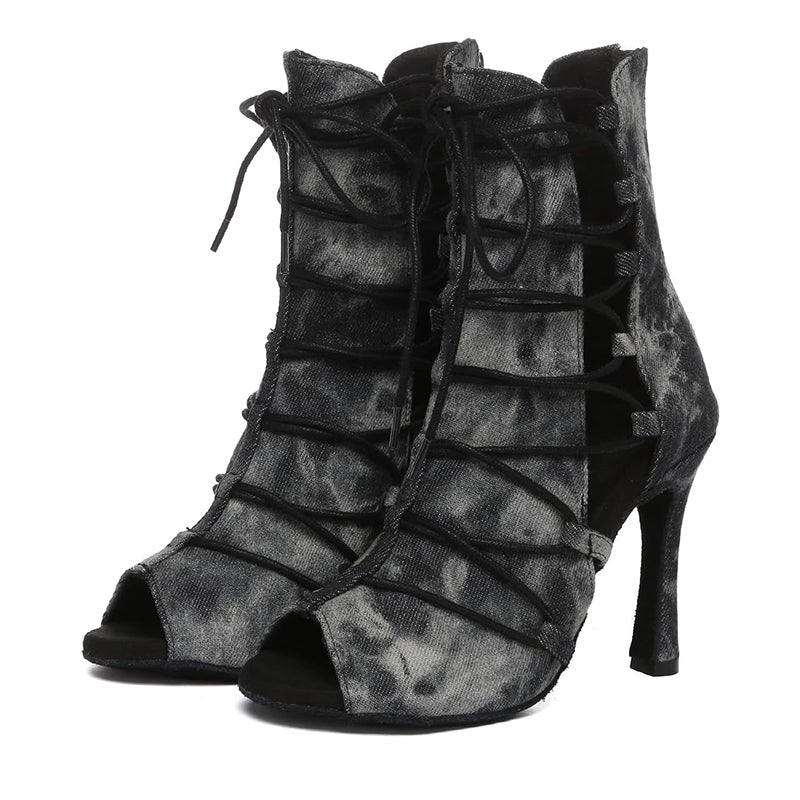 Women's Denim Customized Heel Dance Boots Salsa JazDance Shoes