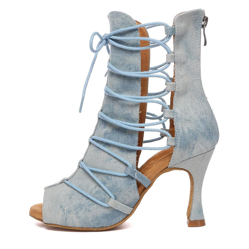 Women's Denim Customized Heel Dance Boots Salsa JazHeels Dance Shoes