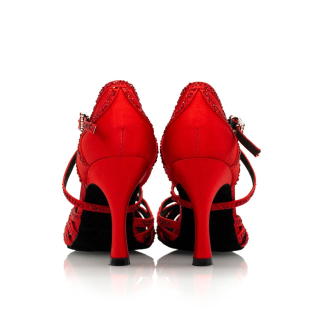 Women's Red Satin & Rhinestones Sandal Customized Heel Dance Shoes