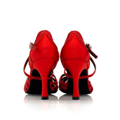 Women's Red Satin & Rhinestones Sandal Customized Heel Dance Shoes