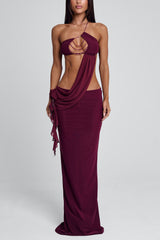 Irregular Halter Cut Out Sash Backless Party Maxi Dresses-Red Pre Order