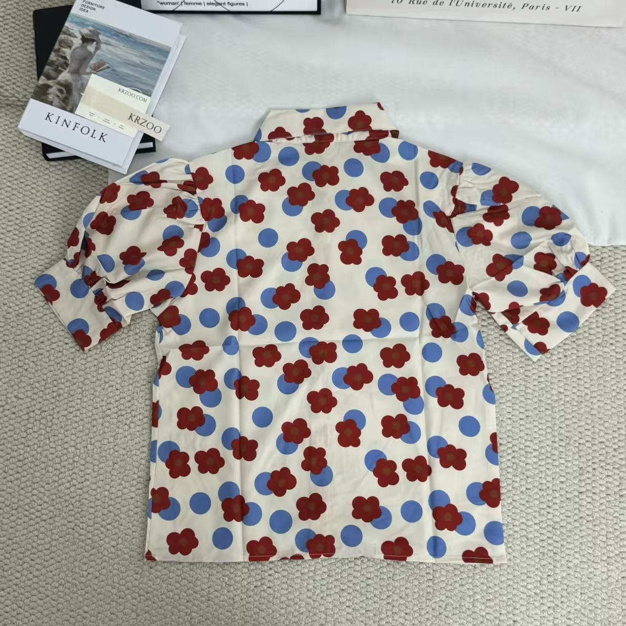 Floral print shirt with a baby doll collar