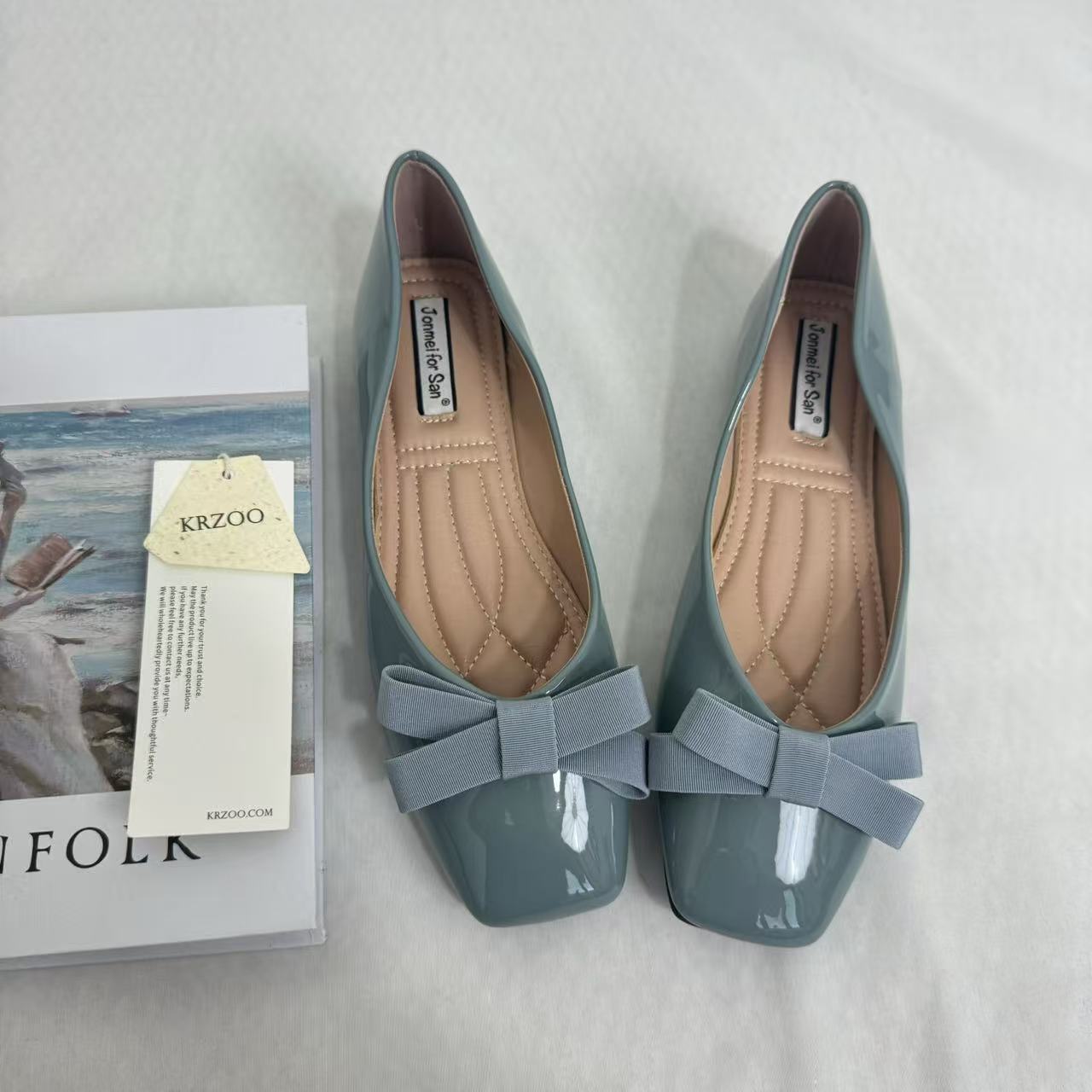Square-Toe Bow-Accented Low-Cut Flats