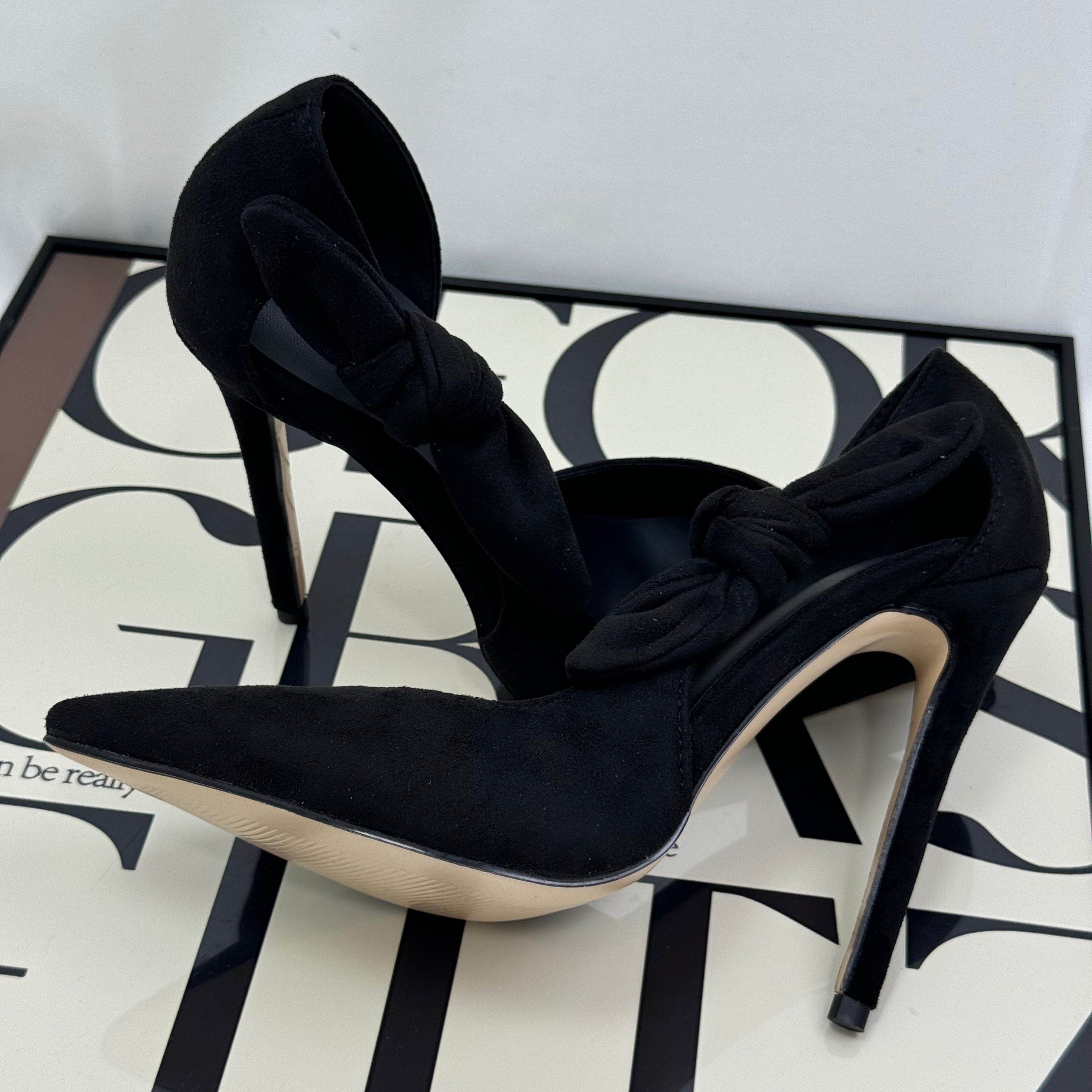 Velvet-patterned bow-top shoes