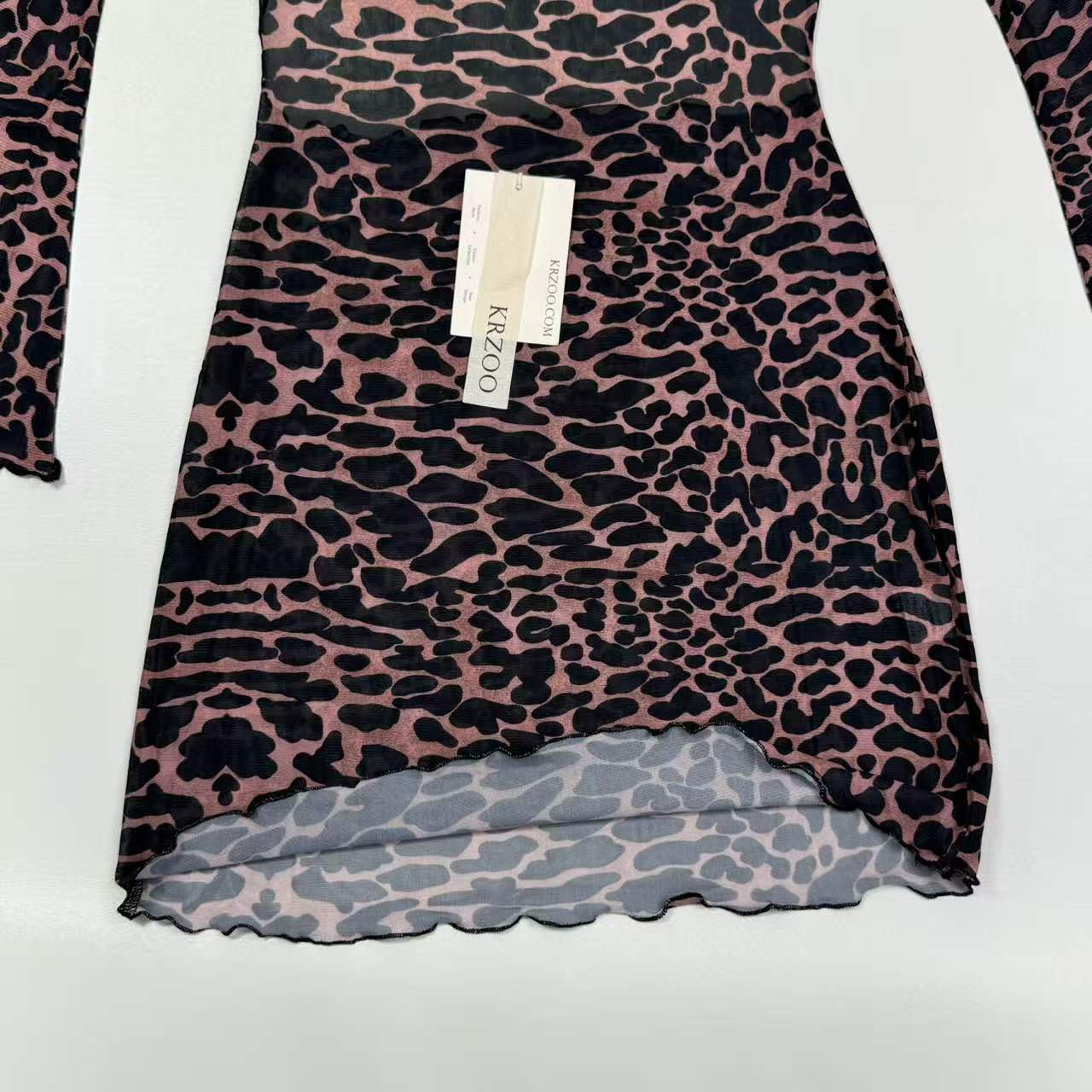Leopard print mesh maxi strapless short dress