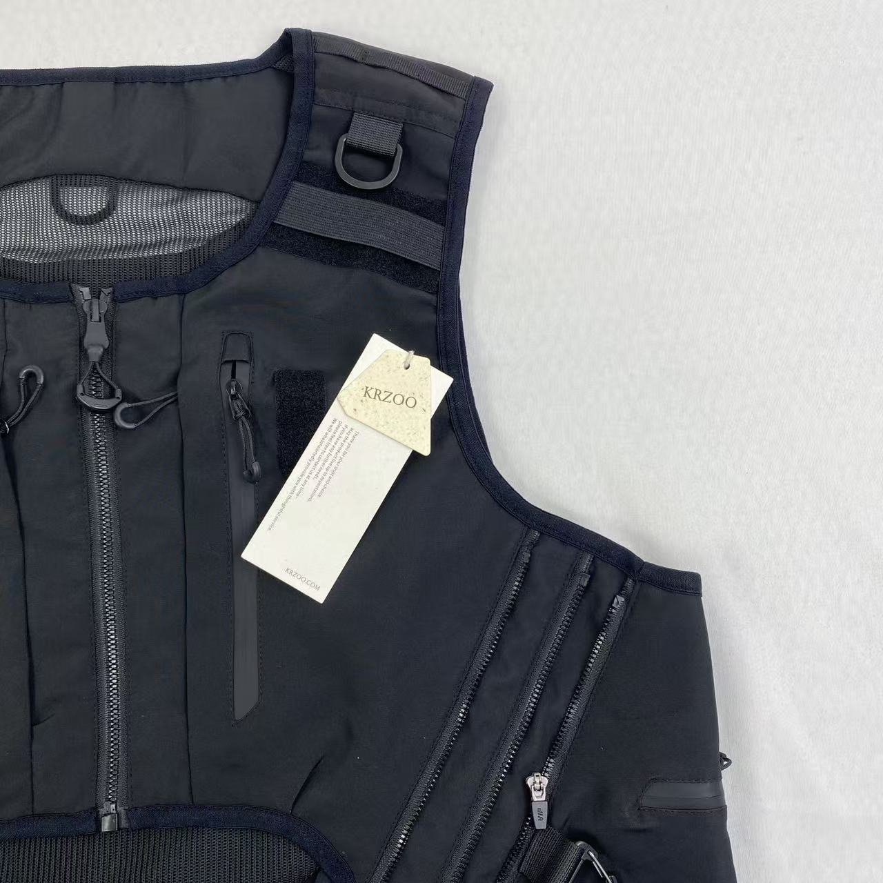 Dark black leather work jacket with no sleeves